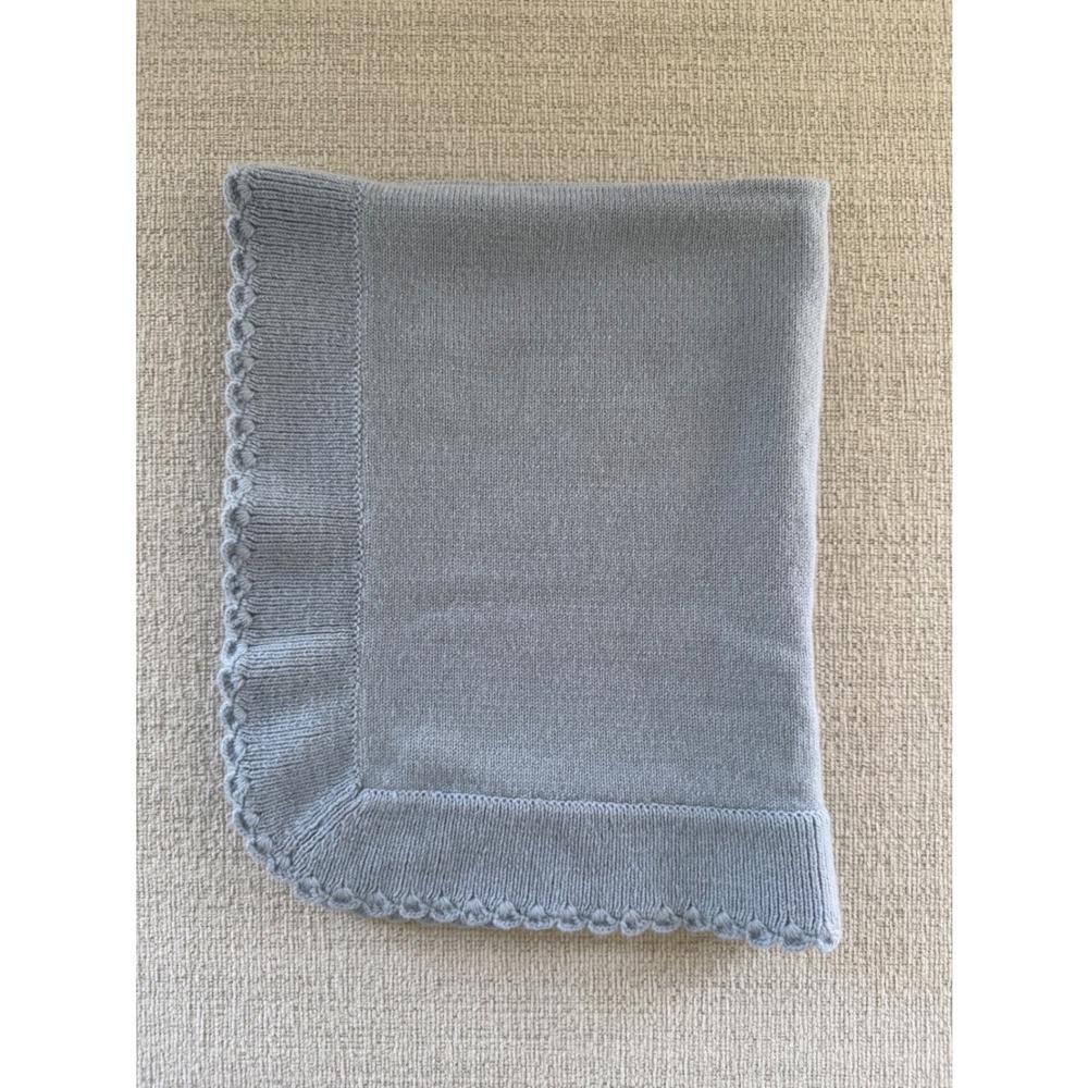 Papo d' Anjo 100% Wool Blue Baby Blanket Quiet Luxury Layette Room Decor